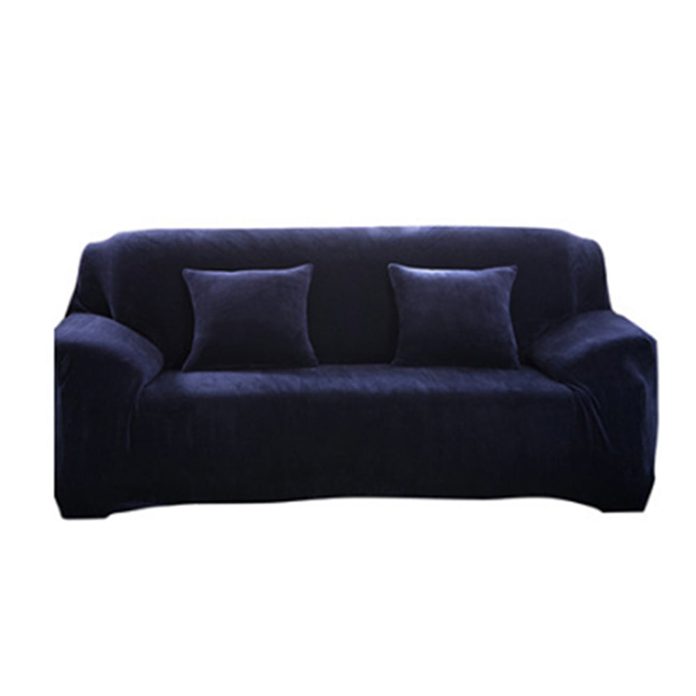 Plush Stretch Couch Sofa Cover Furniture Protector for Four-Seat Navy Blue