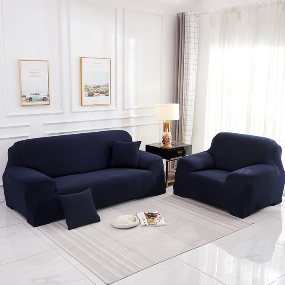Plush Stretch Couch Sofa Cover Furniture Protector for Four-Seat Navy Blue