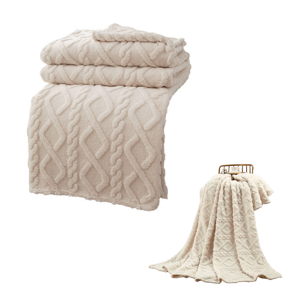 100x150cm Soft Reversible Plush Blanket Faux Fur Shaggy Throw Blanket Beige