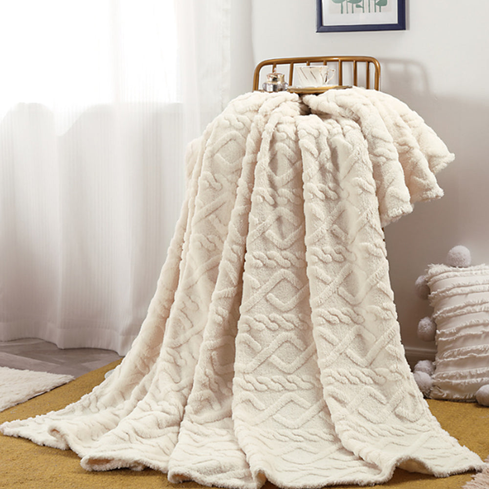 70x100cm Soft Reversible Plush Blanket Faux Fur Shaggy Throw Blanket Beige