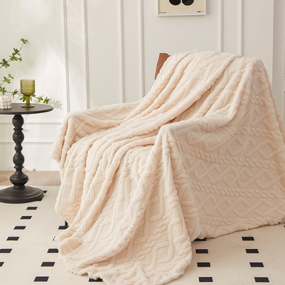100x150cm Soft Reversible Plush Blanket Faux Fur Shaggy Throw Blanket Beige