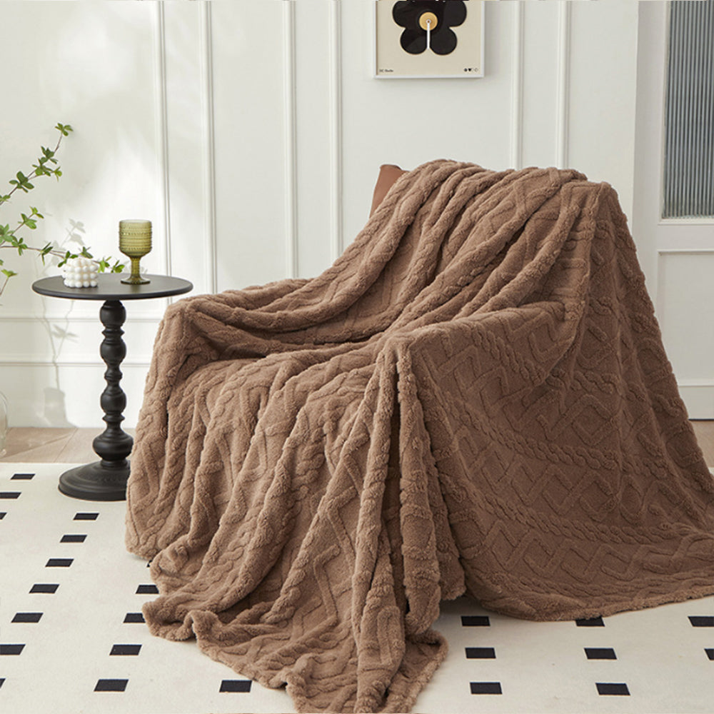 120x200cm Soft Reversible Plush Blanket Faux Fur Shaggy Throw Blanket Coffee