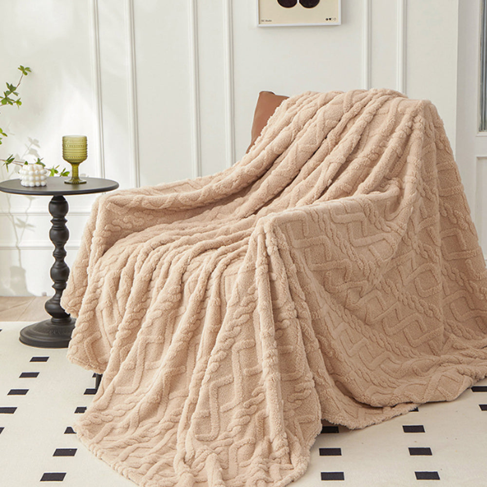 70x100cm Soft Reversible Plush Blanket Faux Fur Shaggy Throw Blanket Khaki