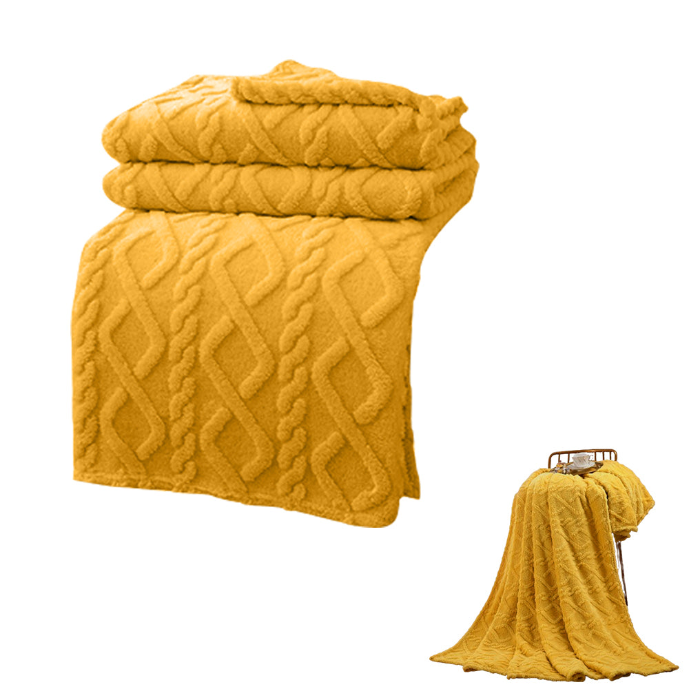 180x200cm Soft Reversible Plush Blanket Faux Fur Shaggy Throw Blanket Yellow