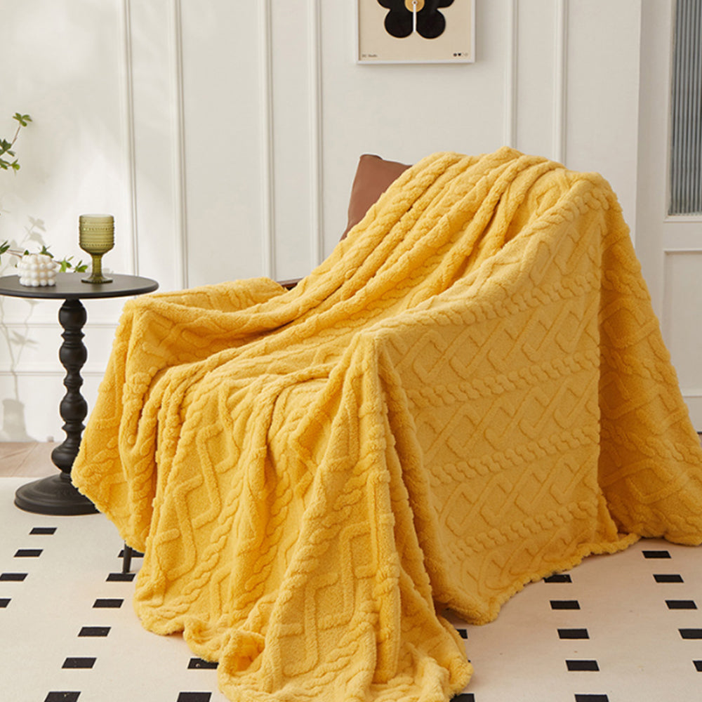 180x200cm Soft Reversible Plush Blanket Faux Fur Shaggy Throw Blanket Yellow