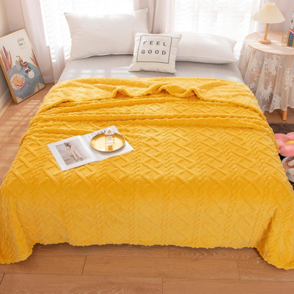 180x200cm Soft Reversible Plush Blanket Faux Fur Shaggy Throw Blanket Yellow