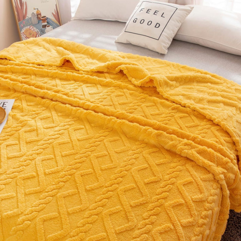 180x200cm Soft Reversible Plush Blanket Faux Fur Shaggy Throw Blanket Yellow