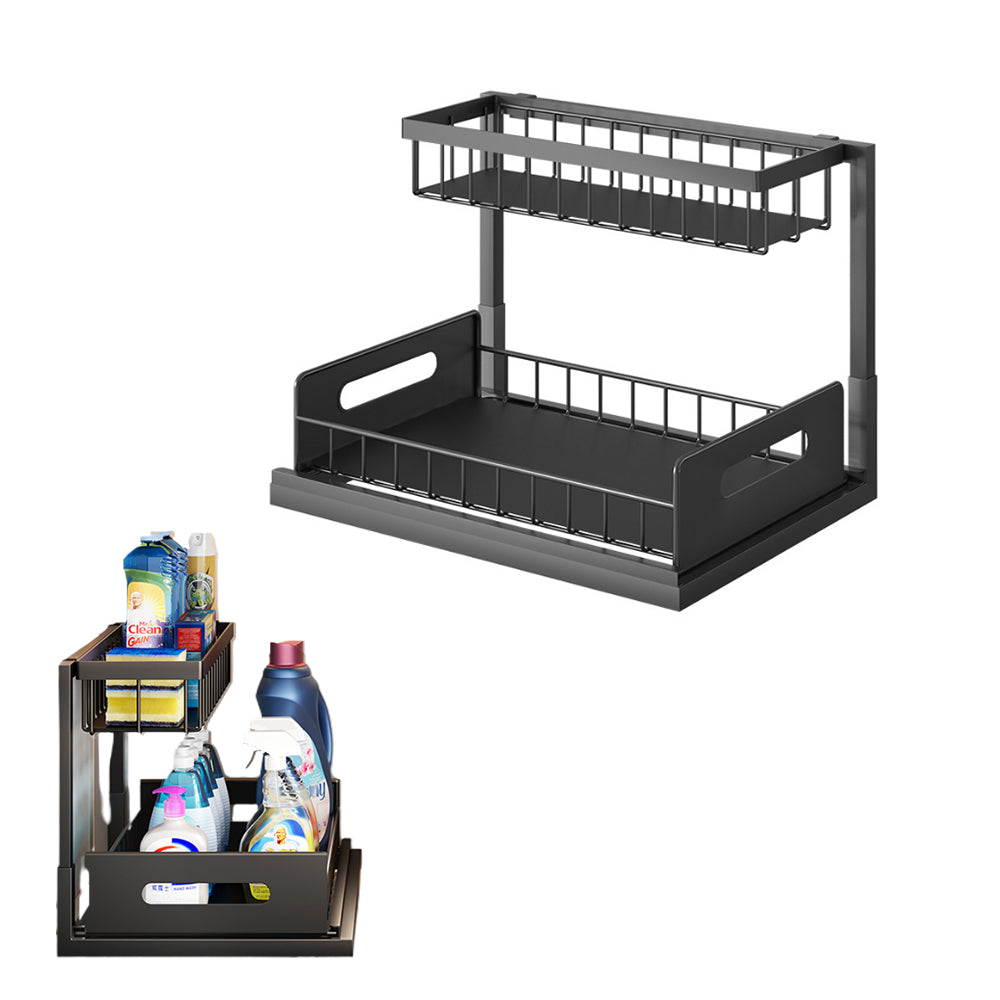 2-Tier Under Sink Organizer Storage Pull-out Sliding Drawer Cabinet Basket Rack