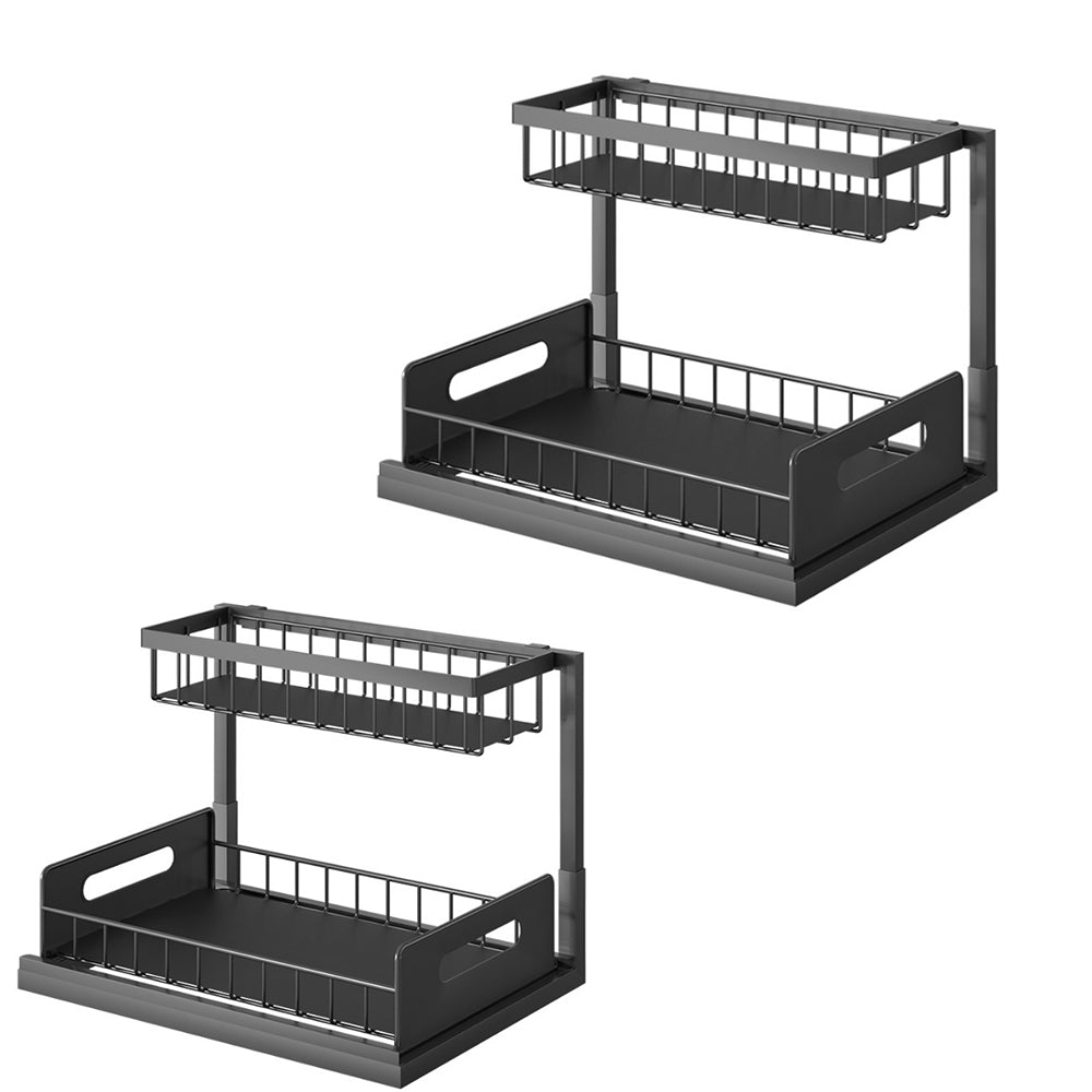 2Pcs 2-Tier Under Sink Organizer Storage Pull-out Sliding Drawer Basket Rack