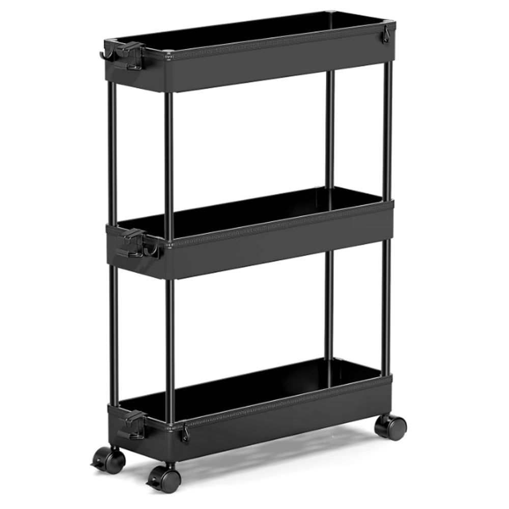 3-Tier Kitchen Trolley Rolling Cart Bathroom Mobile Storage Organizer Cart Black