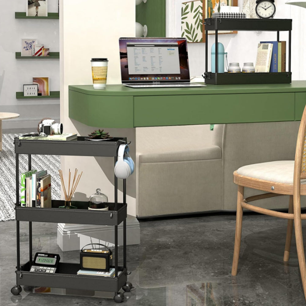 3-Tier Kitchen Trolley Rolling Cart Bathroom Mobile Storage Organizer Cart Black