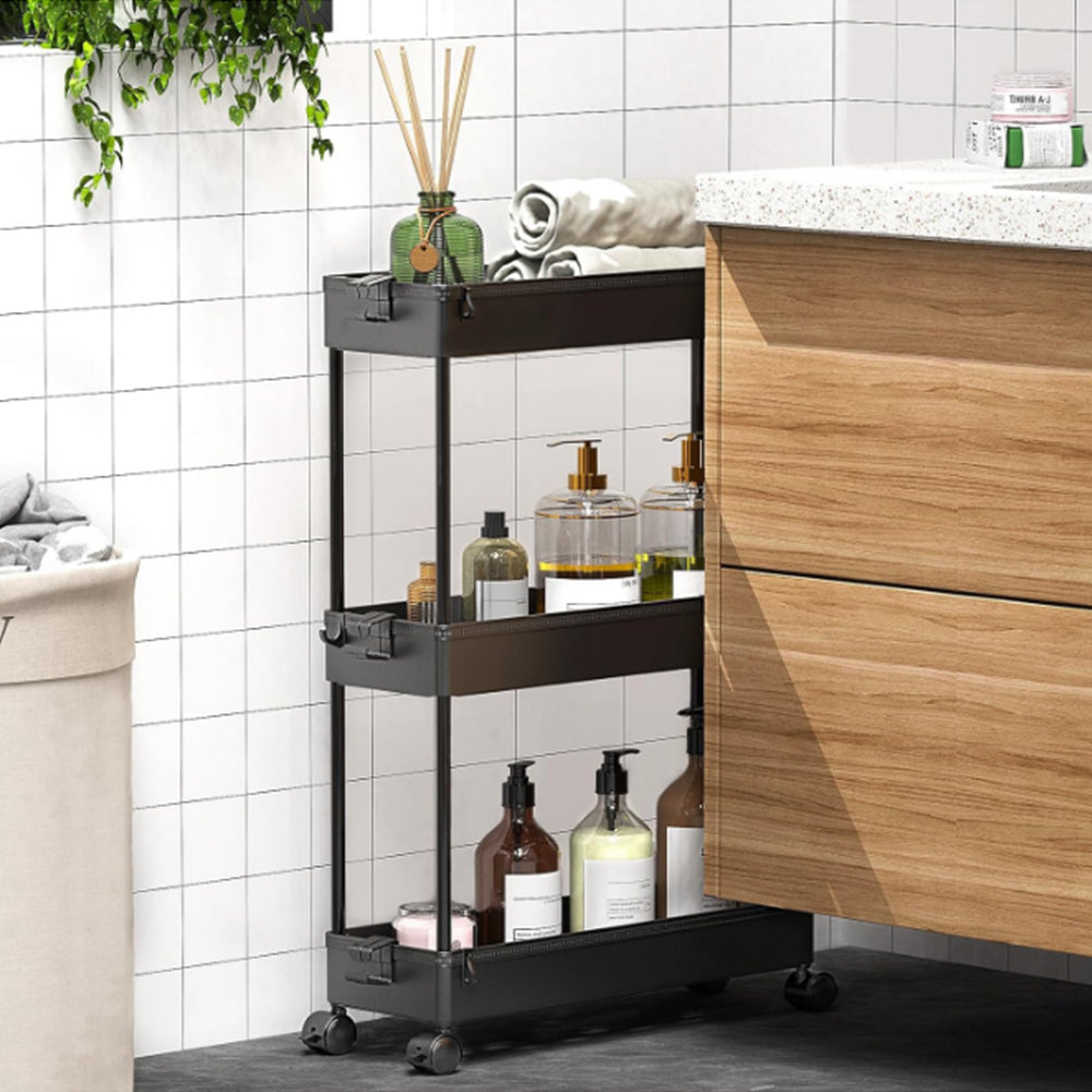 3-Tier Kitchen Trolley Rolling Cart Bathroom Mobile Storage Organizer Cart Black