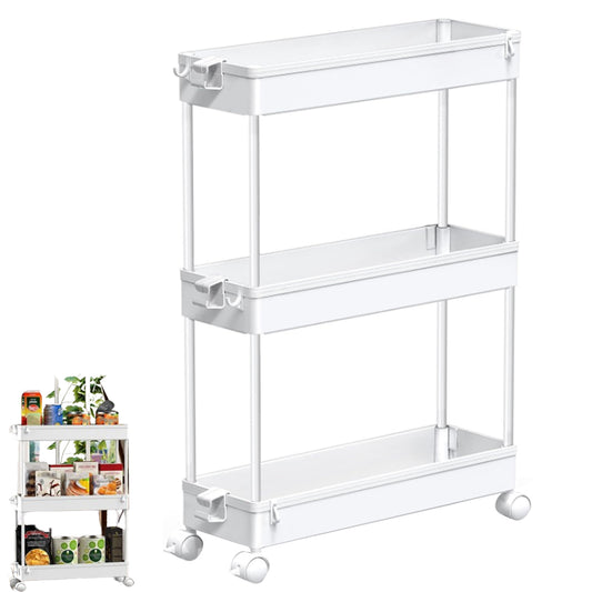 3-Tier Kitchen Trolley Rolling Cart Bathroom Mobile Storage Organizer Cart White