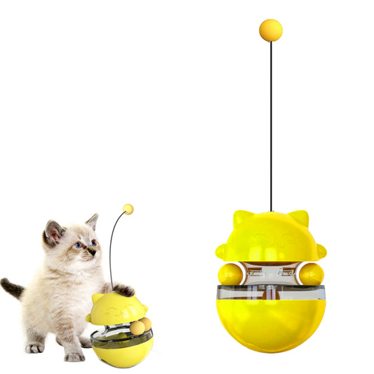 Cat Treat Dispenser Toy Ball Kitten Selfplay Interactive Tumbler Toy Yellow