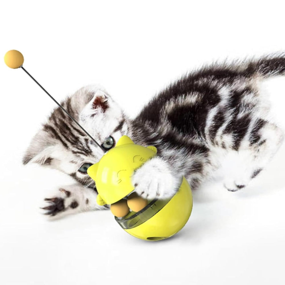 Cat Treat Dispenser Toy Ball Kitten Selfplay Interactive Tumbler Toy Yellow