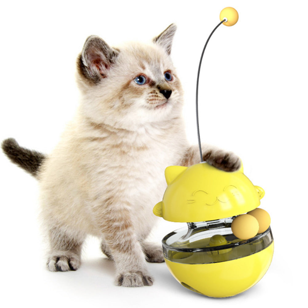Cat Treat Dispenser Toy Ball Kitten Selfplay Interactive Tumbler Toy Yellow