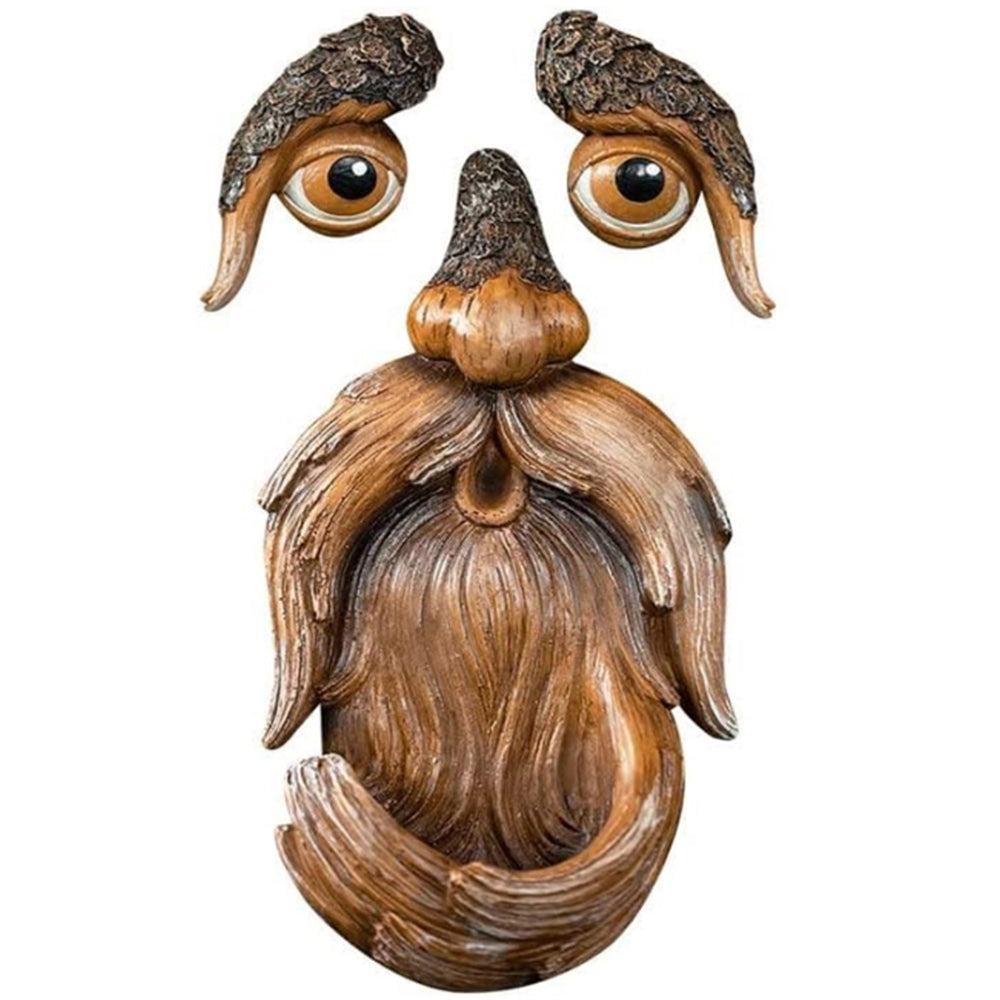 Resin Bird Feeder Old Man Face Sculpture Tree Statue Outdoor Decoration