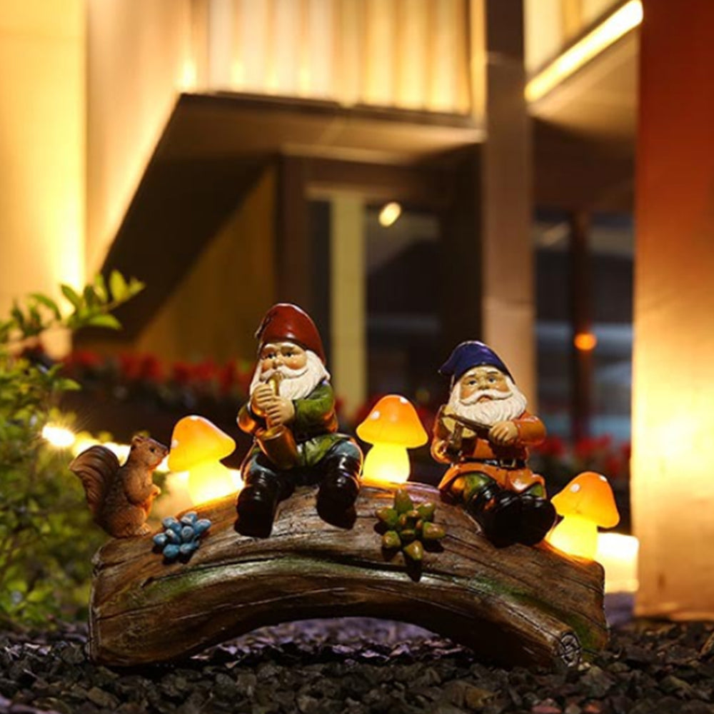 2Pcs Garden Gnome Ornament Statue Solar Light Resin Elf Figurine Outdoor Decor