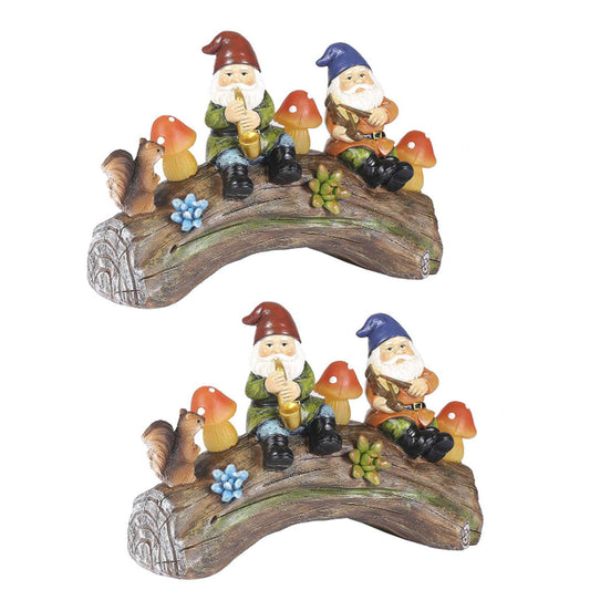 2Pcs Garden Gnome Ornament Statue Solar Light Resin Elf Figurine Outdoor Decor