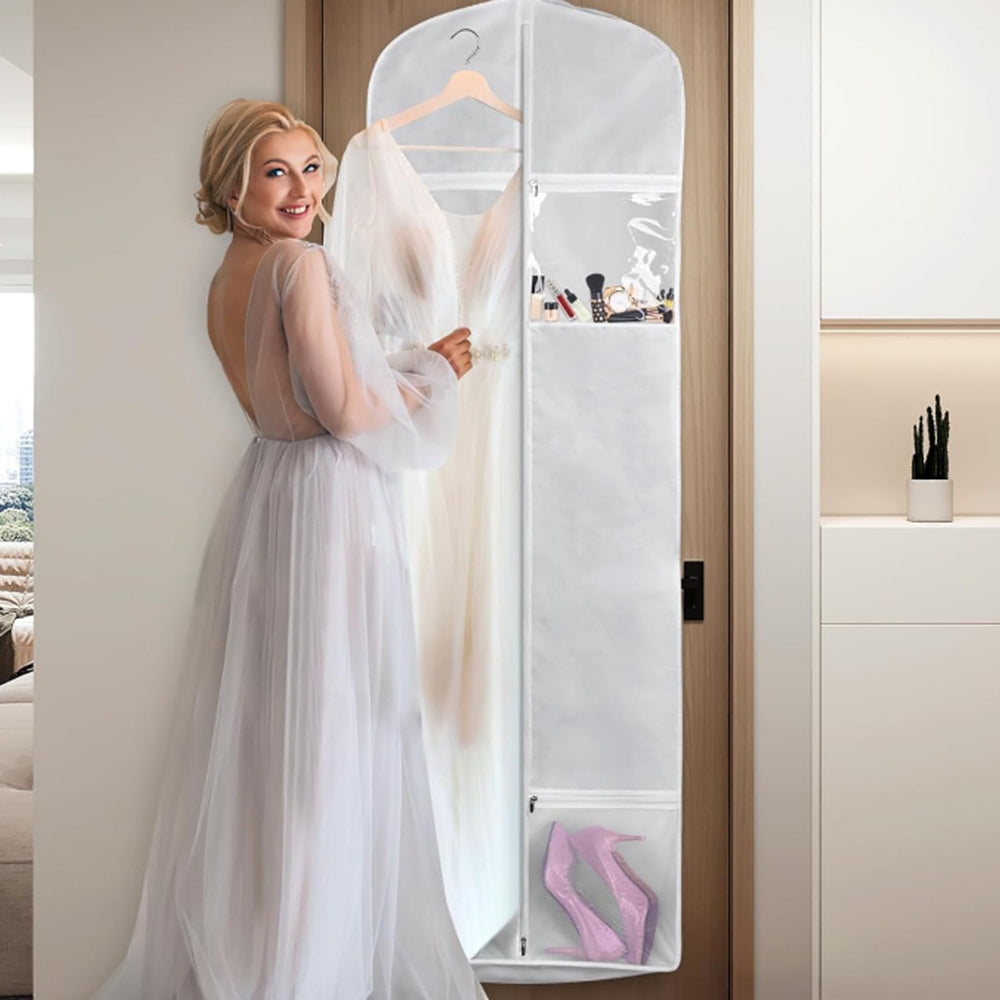 2Pcs Portable Wedding Dress Garment Bag Bridal Gown Garment Cover Storage Bag