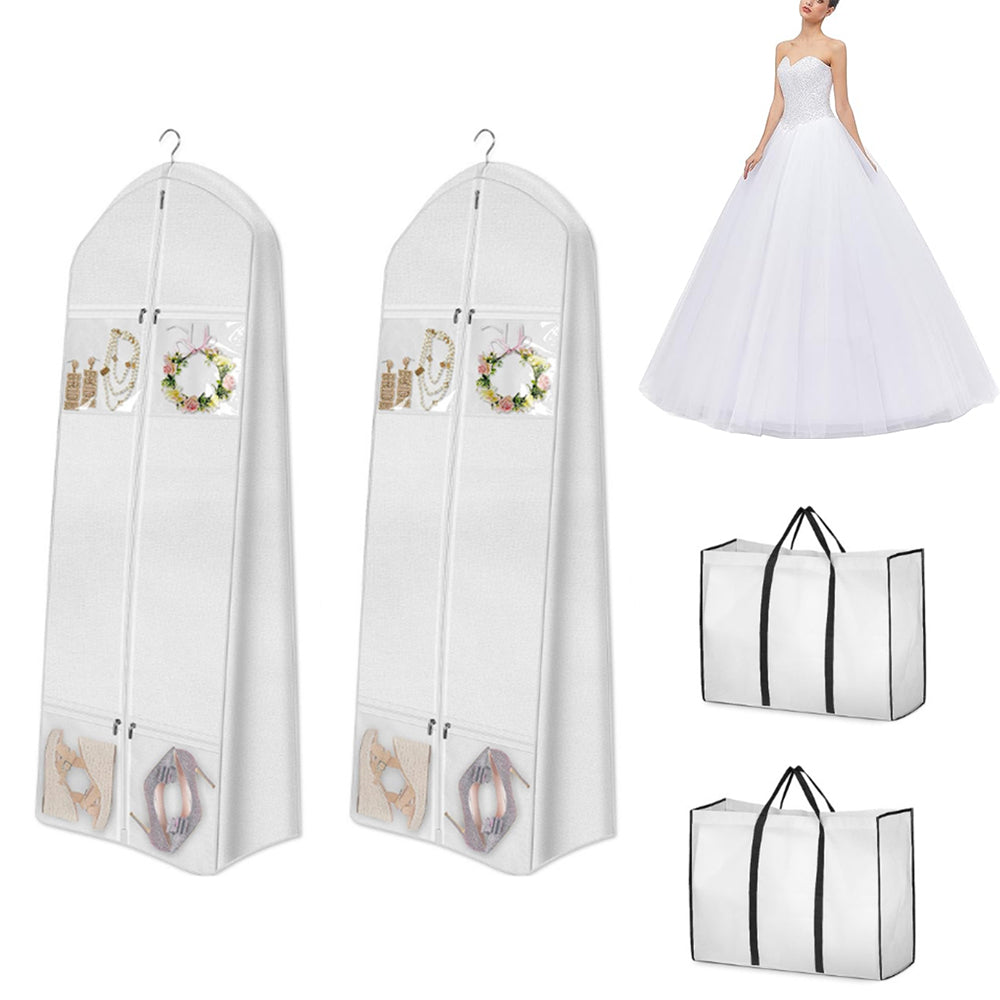 2Pcs Portable Wedding Dress Garment Bag Bridal Gown Garment Cover Storage Bag