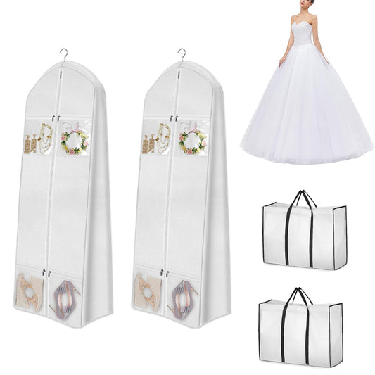 2Pcs Portable Wedding Dress Garment Bag Bridal Gown Garment Cover Storage Bag