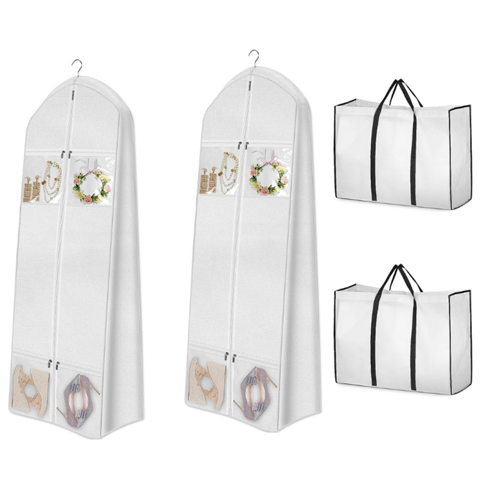 2Pcs Portable Wedding Dress Garment Bag Bridal Gown Garment Cover Storage Bag