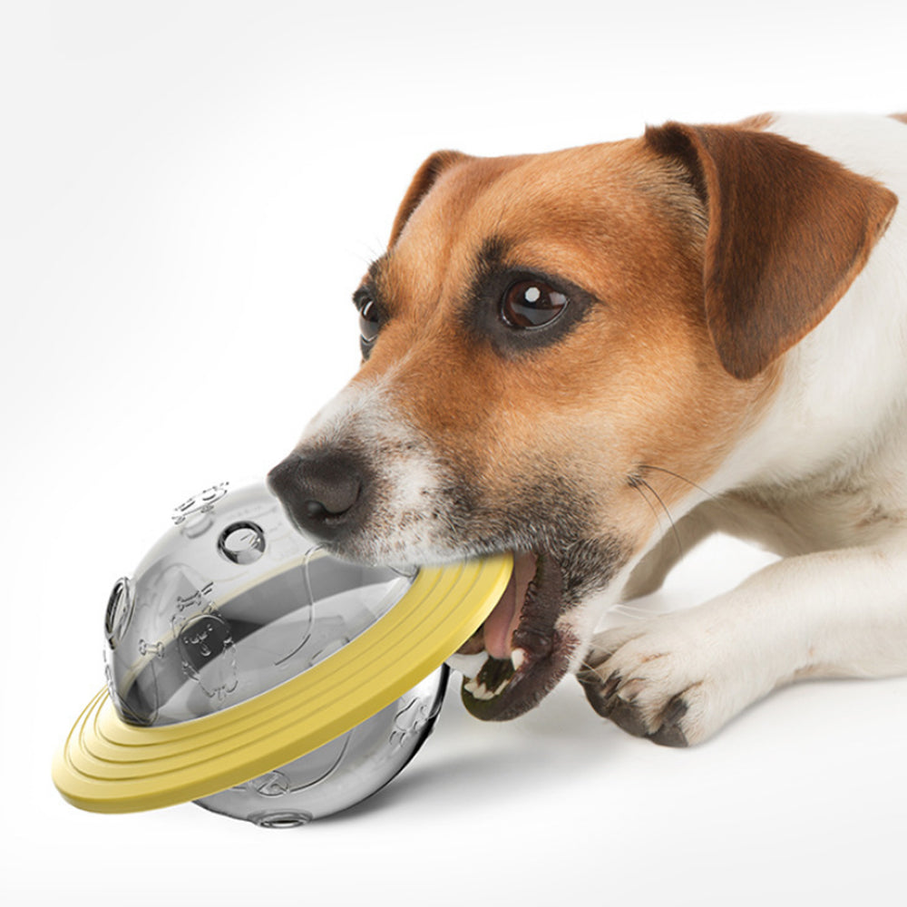 Pet Dog Cat Tumbler Treat Ball Feeder Food Dispenser Interactive Toy Yellow