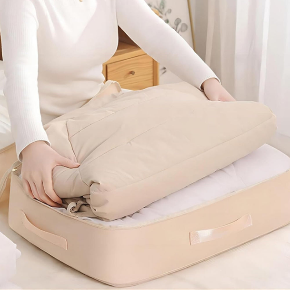 Ultra Space Saving Self Compression Organizer Heavy Duty Moving Bag Beige XL
