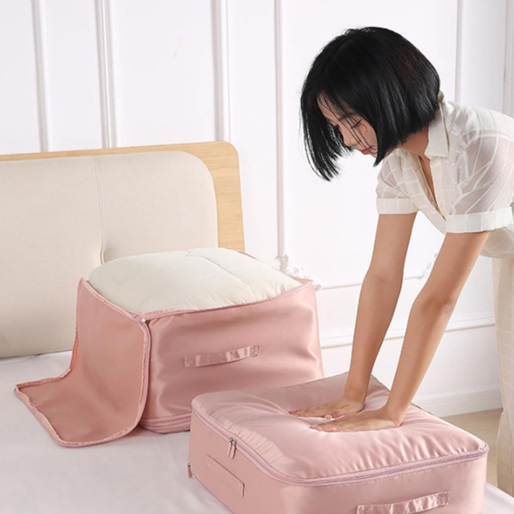 Ultra Space Saving Self Compression Organizer Heavy Duty Moving Bag Pink L