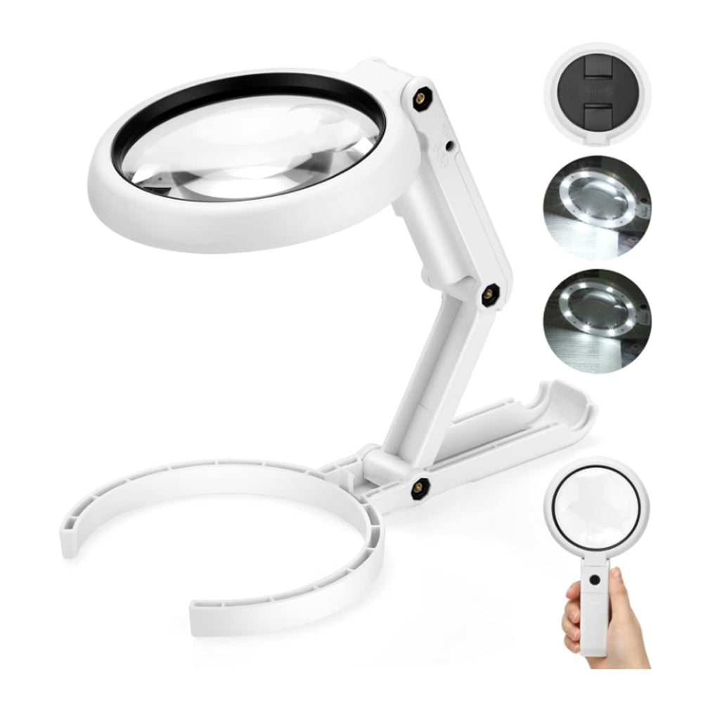 2Pcs Magnifying Glass with LED Light and Stand Handheld Foldable Magnifier