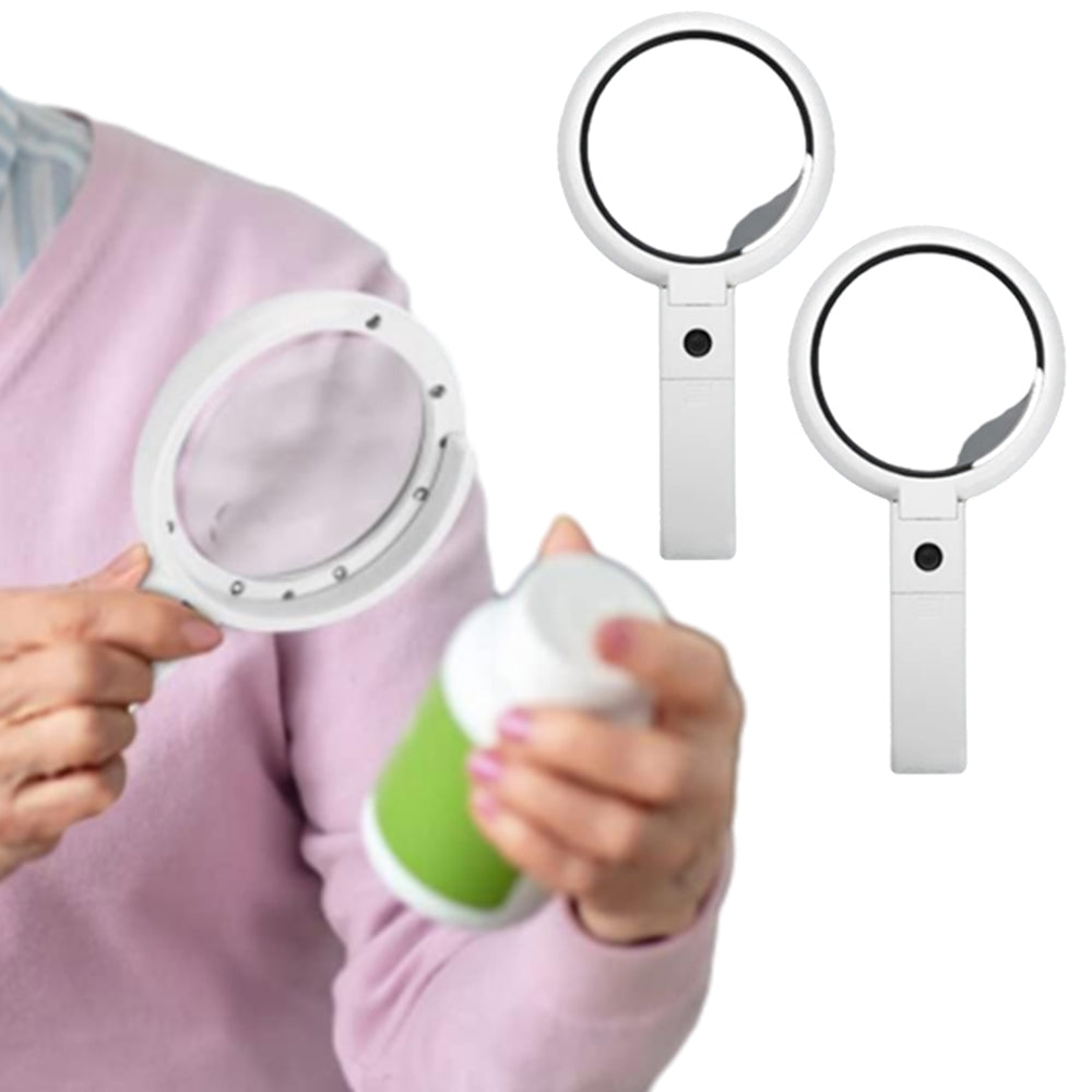2Pcs Magnifying Glass with LED Light and Stand Handheld Foldable Magnifier