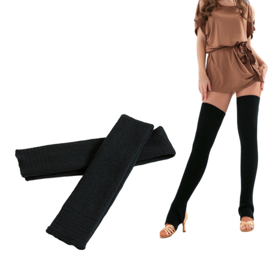 Women Knitted Boot Socks Over Knee Thigh High Stocking Leg Warmers Black