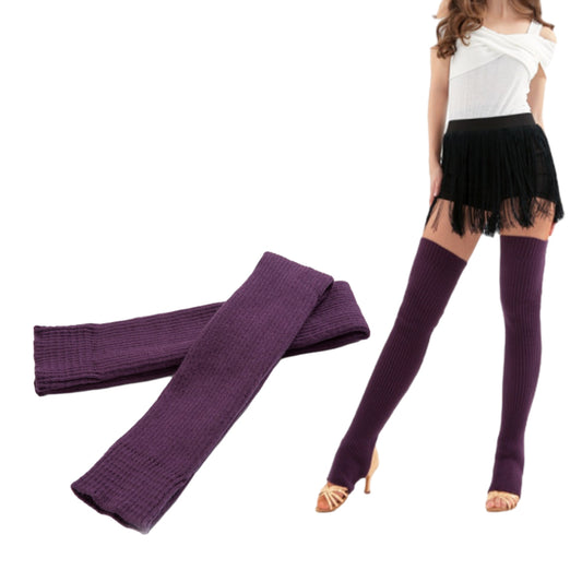 Women Knitted Boot Socks Over Knee Thigh High Stocking Leg Warmers Dark Purple