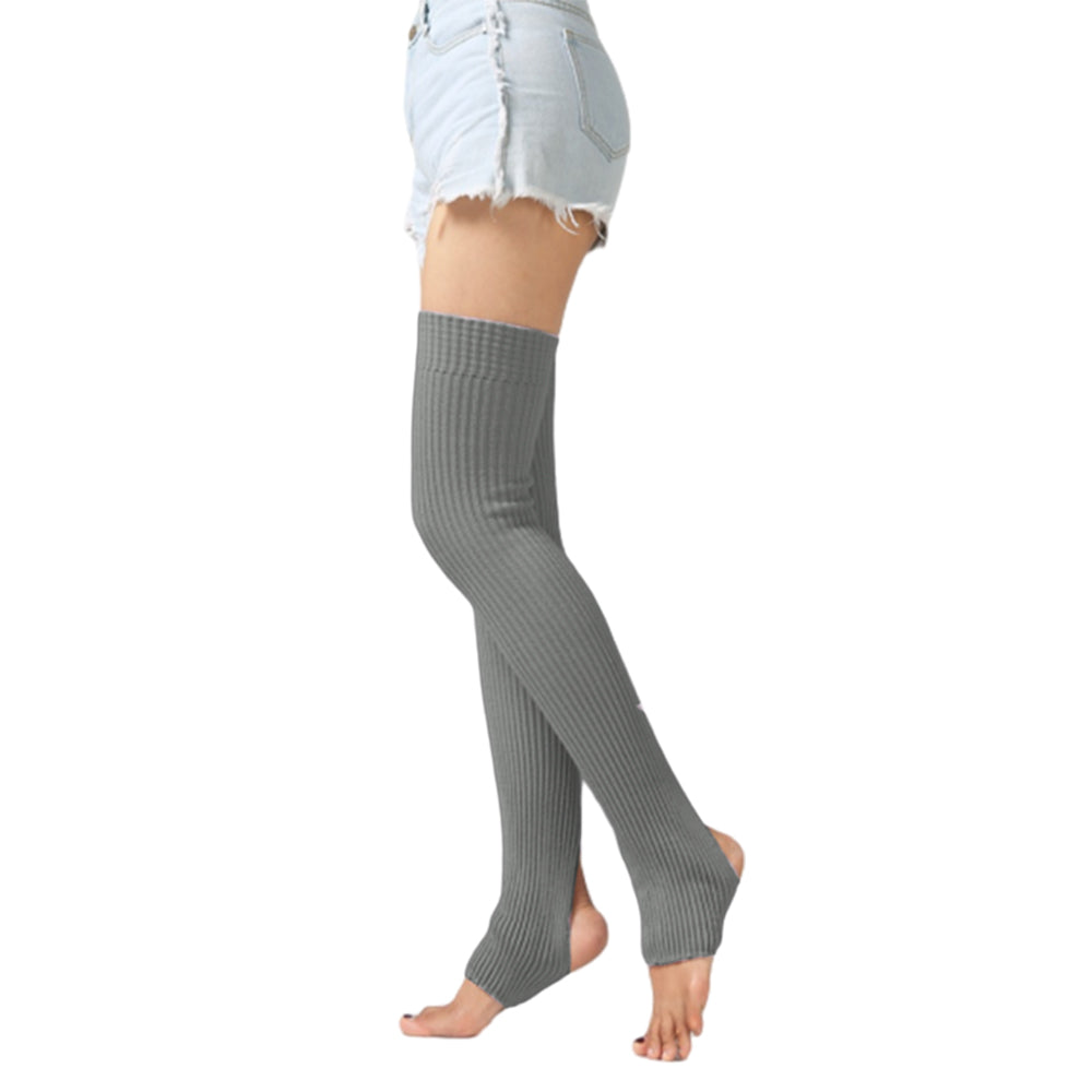 Women Knitted Boot Socks Over Knee Thigh High Stocking Leg Warmers Light Grey
