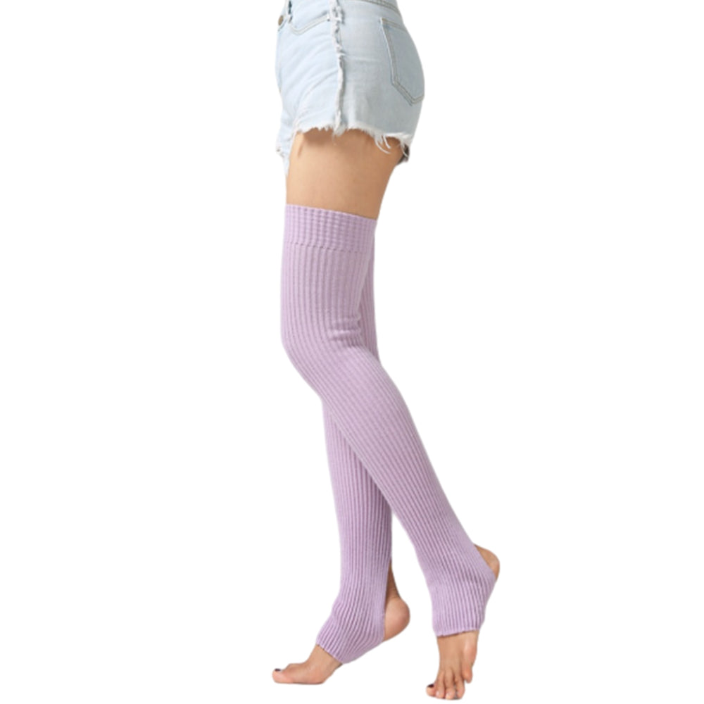 Women Knitted Boot Socks Over Knee Thigh High Stocking Leg Warmers Light Purple