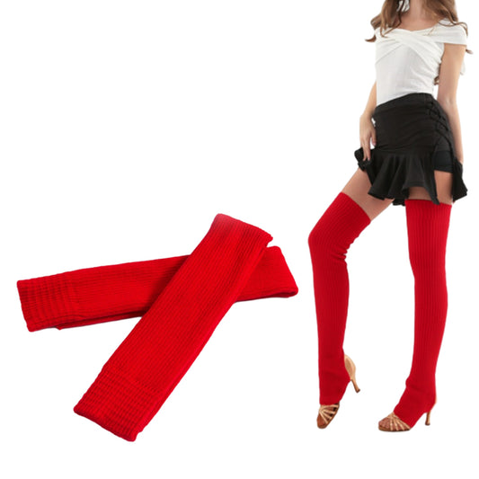 Women Knitted Boot Socks Over Knee Thigh High Stocking Leg Warmers Red