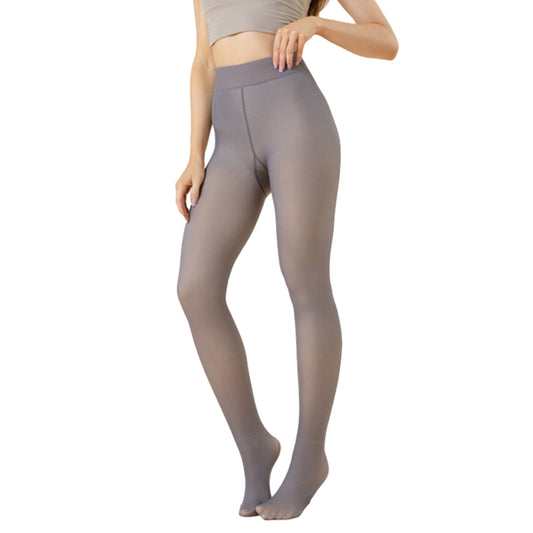 Women Thermal Lined Translucent Pantyhose Warm Fleece Tights Stockings Grey