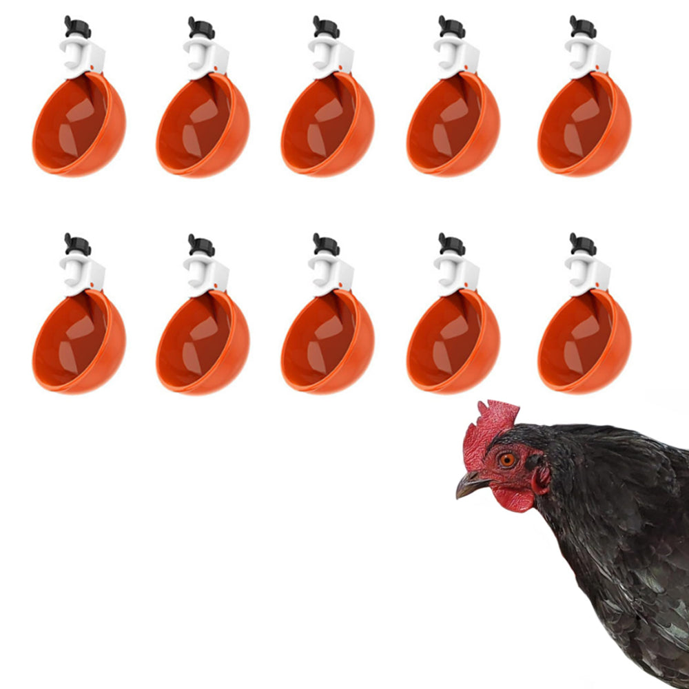 10Pcs Chicken Water Cup Feeder Drinker Automatic Waterer Poultry Bowl Orange