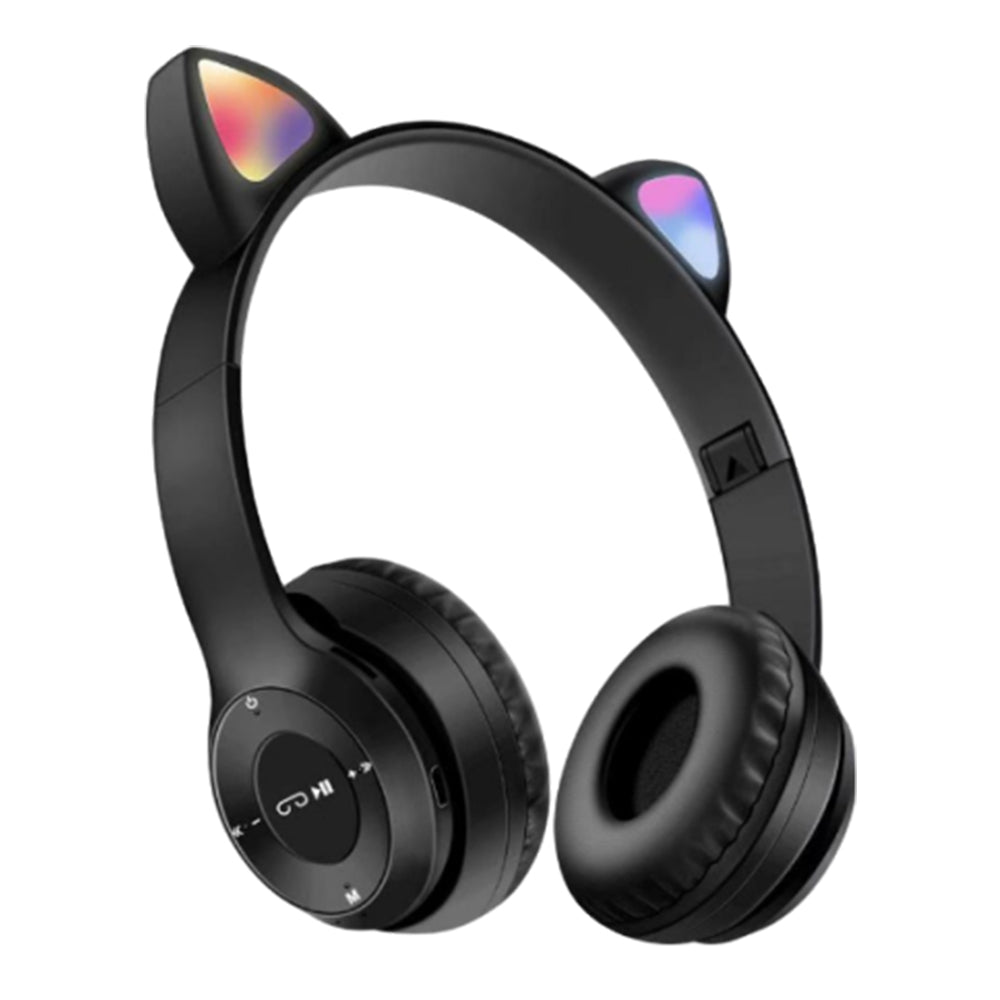 Bluetooth 5.0 Wireless Gaming Cat Ear Headset Foldable LED Kitty Headphone Black