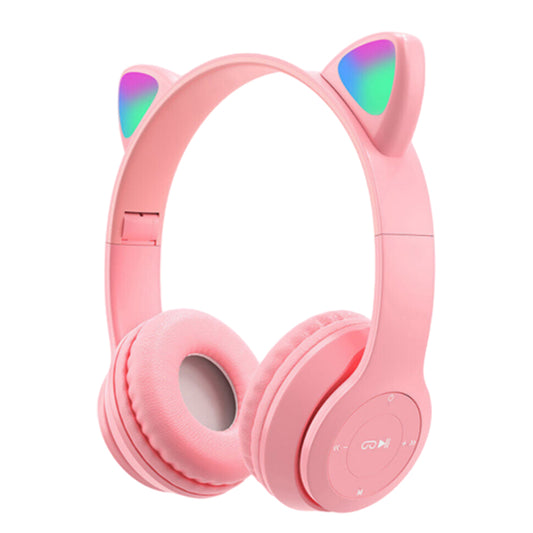 Bluetooth 5.0 Wireless Gaming Cat Ear Headset Foldable LED Kitty Headphone Pink