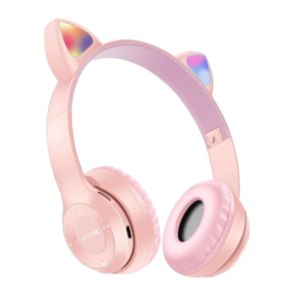 Bluetooth 5.0 Wireless Gaming Cat Ear Headset Foldable LED Kitty Headphone Pink