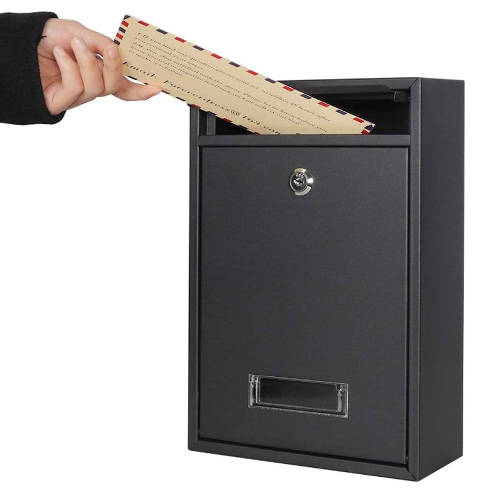 Wall Mounted Mailbox Lockable Steel Post Mail Letter Box Large Postbox Black