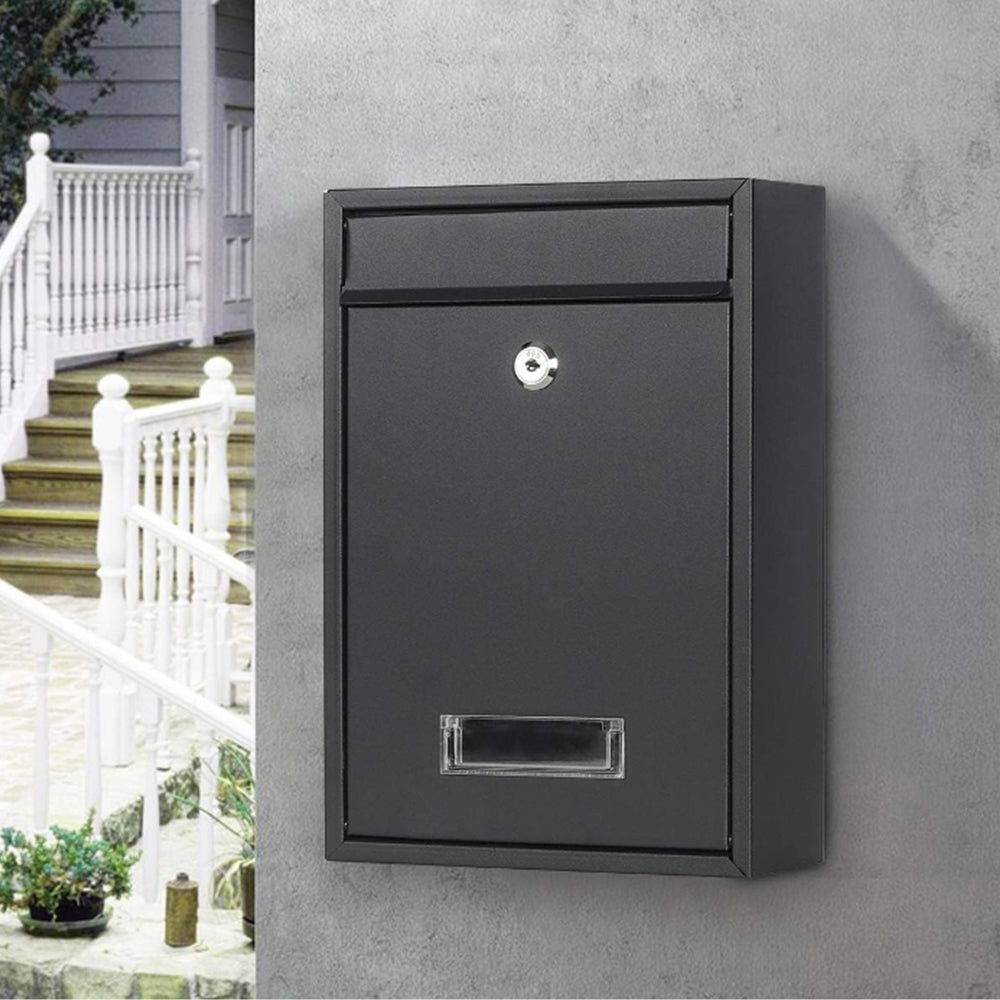 Wall Mounted Mailbox Lockable Steel Post Mail Letter Box Large Postbox Black