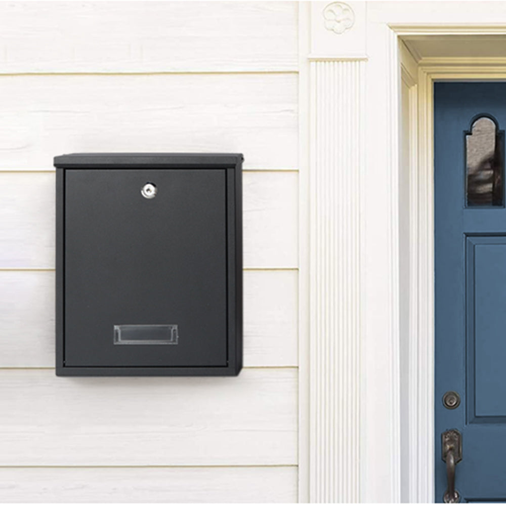 Wall Mounted Mailbox Lockable Steel Post Mail Letter Box Large Postbox Black