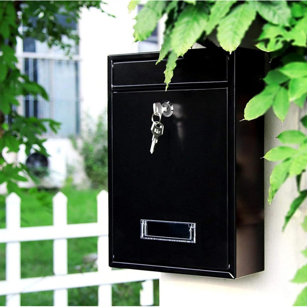 Wall Mounted Mailbox Lockable Steel Post Mail Letter Box Large Postbox Black
