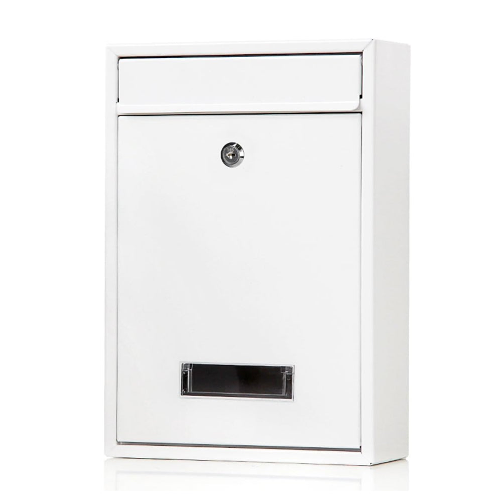 Wall Mounted Mailbox Lockable Steel Post Mail Letter Box Large Postbox White