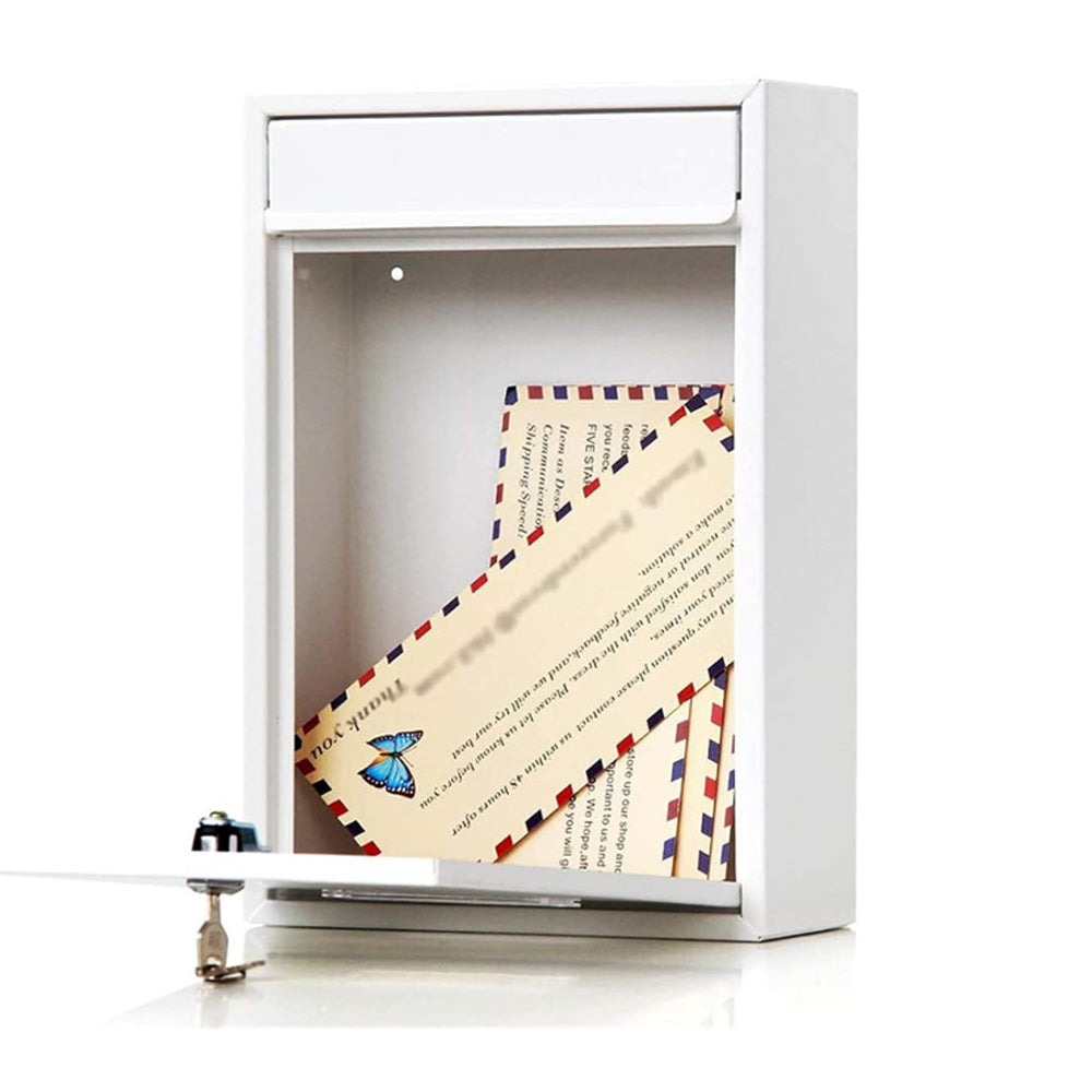 Wall Mounted Mailbox Lockable Steel Post Mail Letter Box Large Postbox White