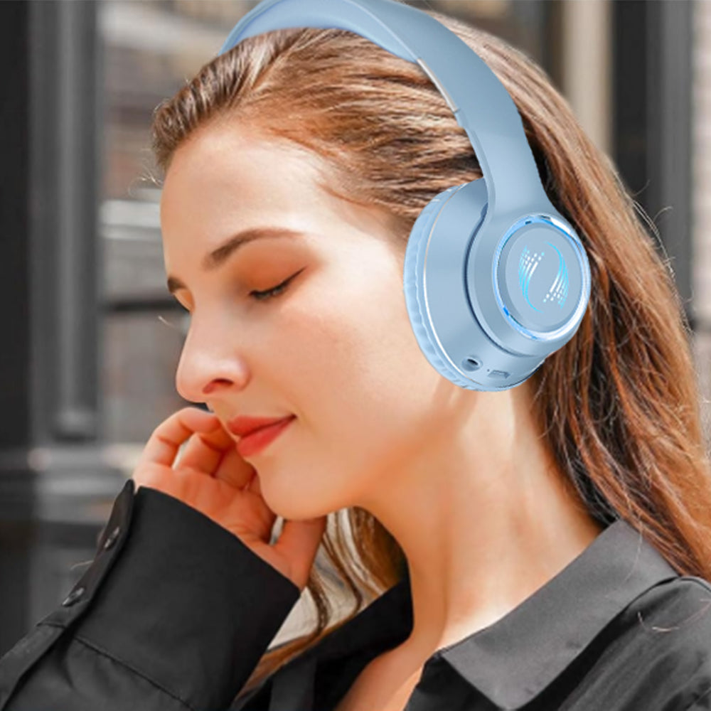 Wireless Bluetooth Headphone Noise Cancelling Stereo Over-Ear Earphones Blue