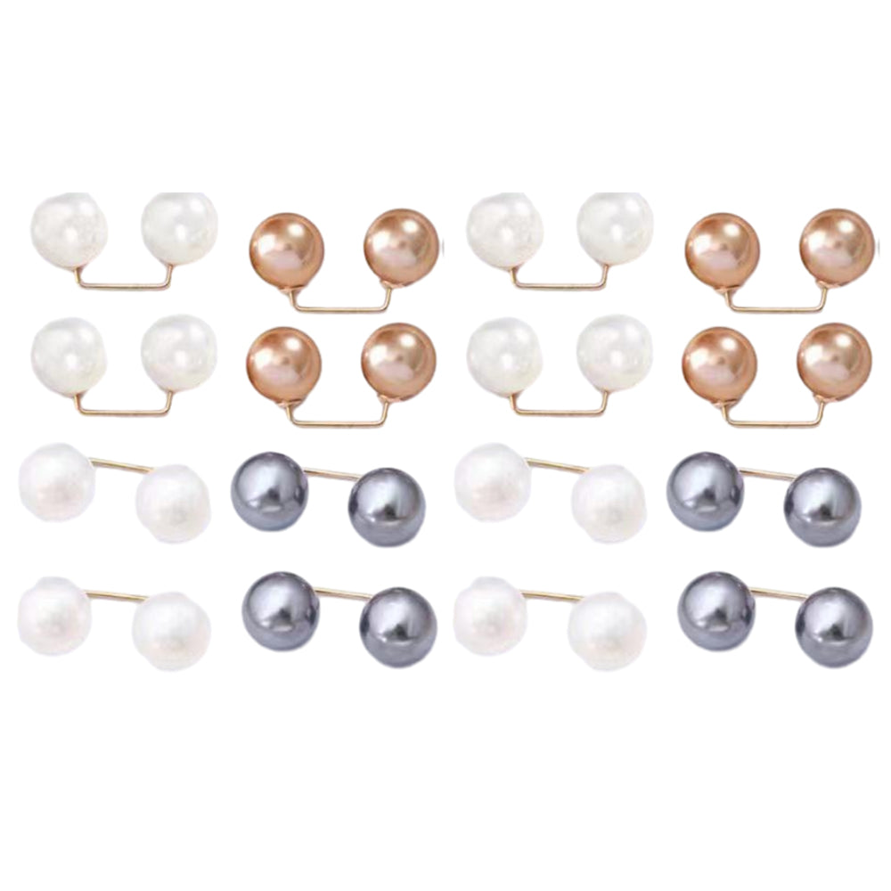 16Pcs Brooch Pins Anti-Exposure Neckline Double-Headed Artificial Pearl Pins ST2